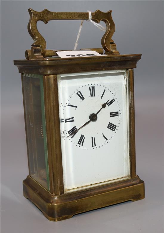French gilt brass carriage timepiece, white enamelled dial